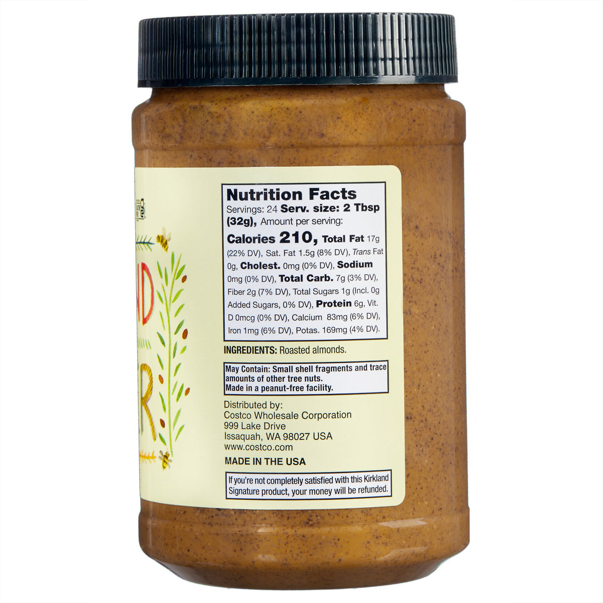 KIRKLAND SIGNATURE ALMOND BUTTER 27 OZ • MADE FROM CALIFORNIA • ALMONDS