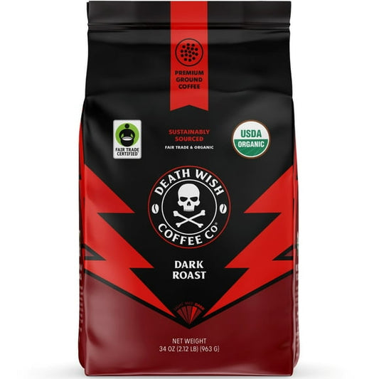 Death Wish Organic Dark Roast Ground Coffee, 34 oz.