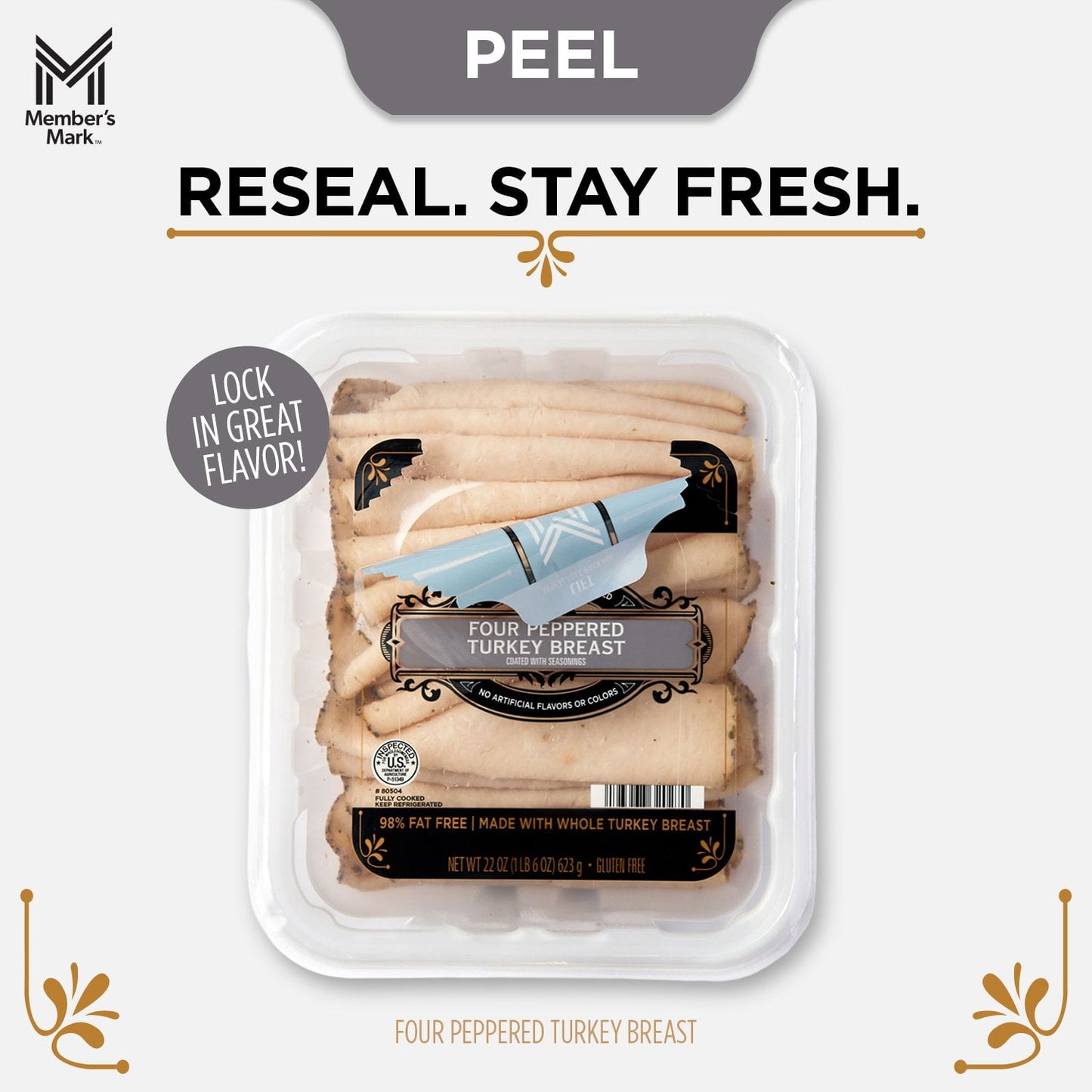 Member's Mark Four Peppered Turkey Breast, Sliced, 1 lb. 6 oz.