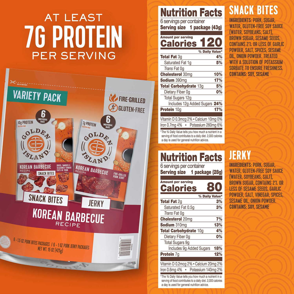 Golden Island Korean Barbecue Pork Jerky and Snack Bites, 1.50 oz., 12 pk.