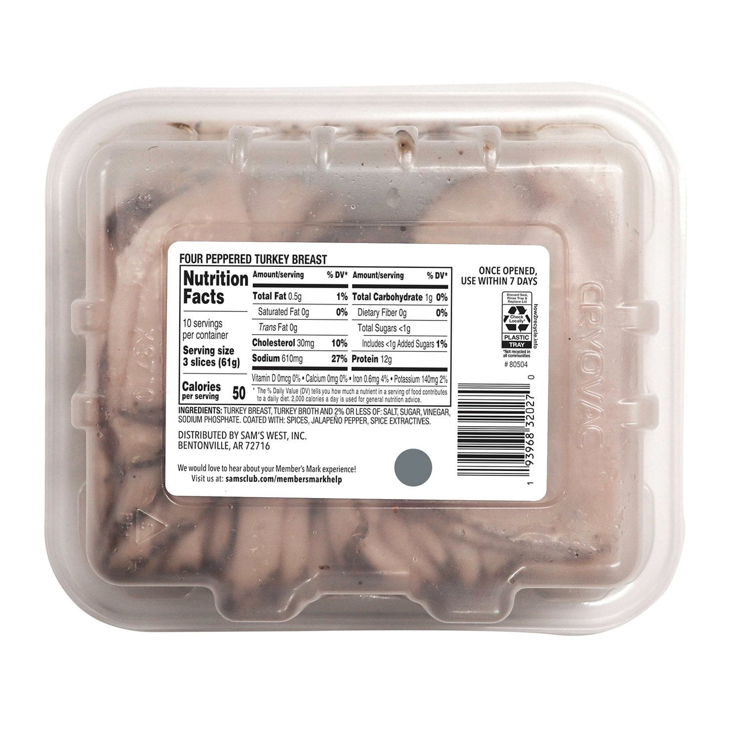 Member's Mark Four Peppered Turkey Breast, Sliced, 1 lb. 6 oz.