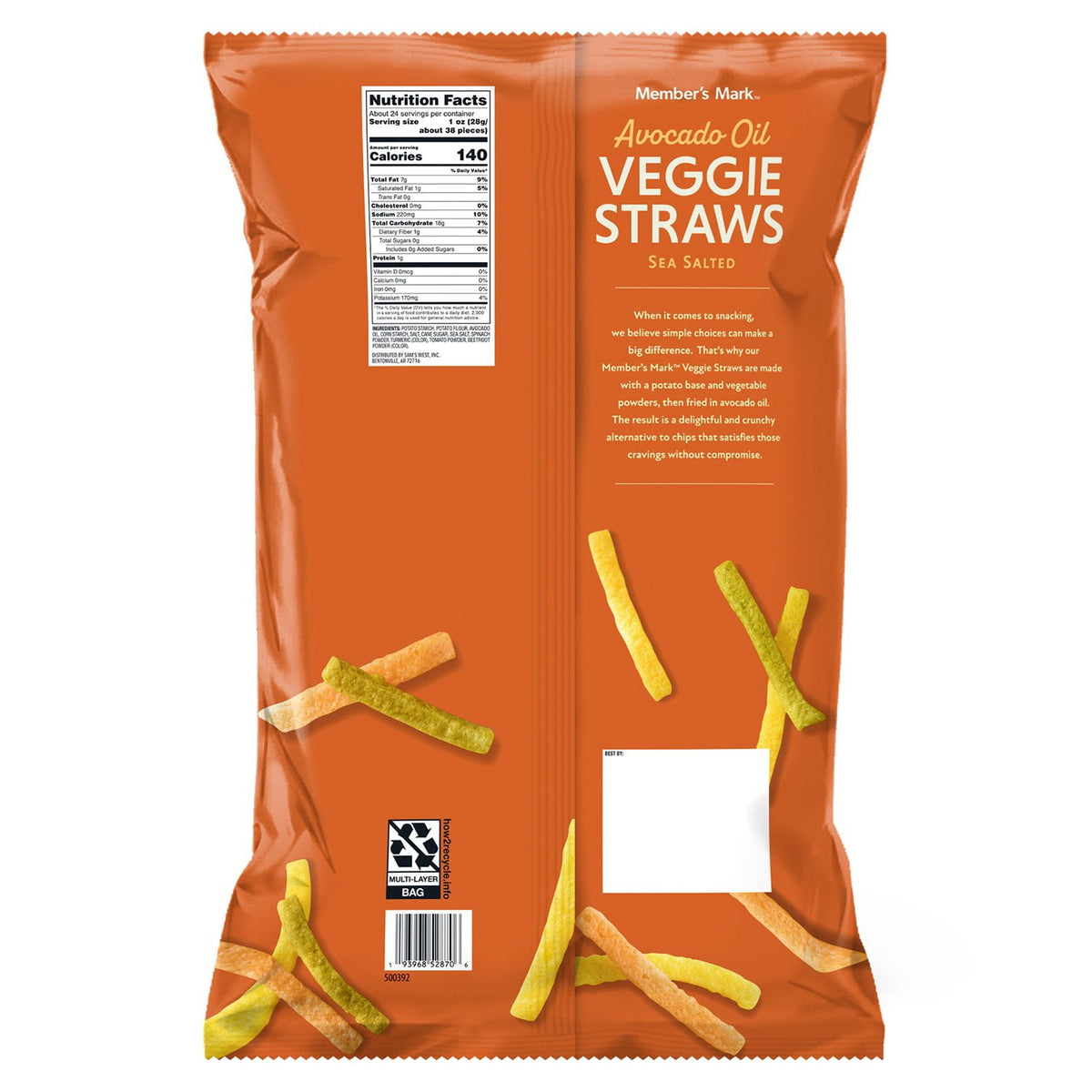 Member's Mark Avocado Oil Veggie Straw Sea Salt, 23.5 oz.