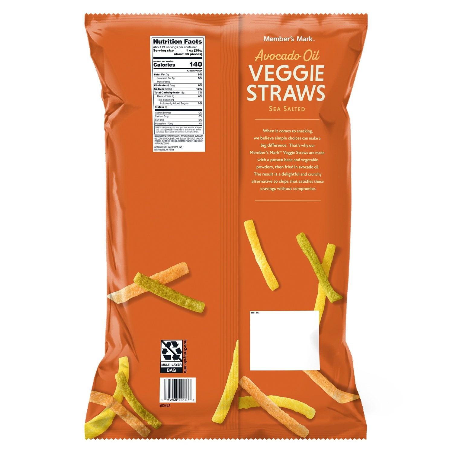 Member's Mark Avocado Oil Veggie Straw Sea Salt, 23.5 oz.