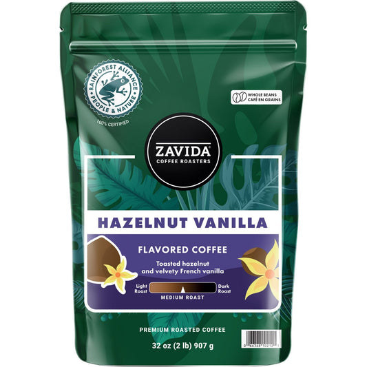 Zavida Coffee Whole Bean Coffee, Hazelnut Vanilla, 32 oz.