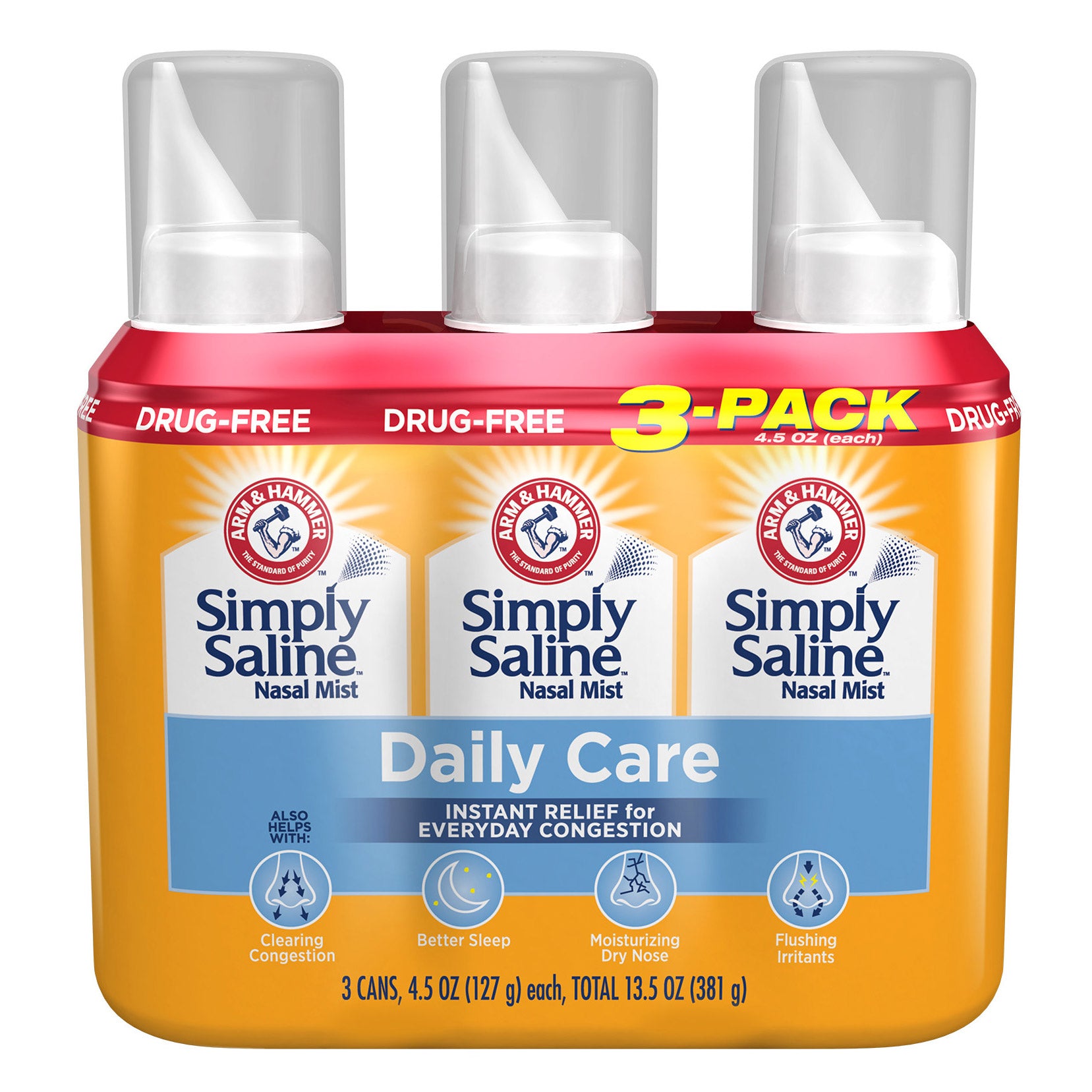 ARM & HAMMER SIMPLY SALINE NASAL MIST 3 X 4.5 OUNCE