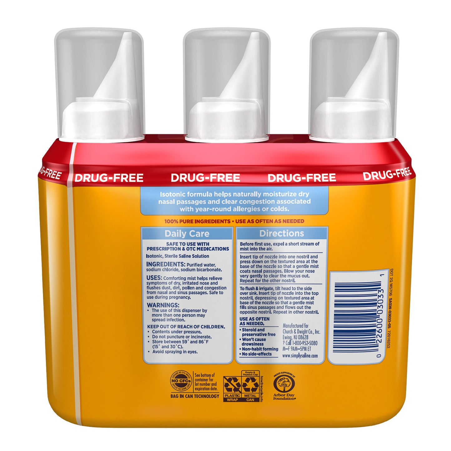 ARM & HAMMER SIMPLY SALINE NASAL MIST 3 X 4.5 OUNCE