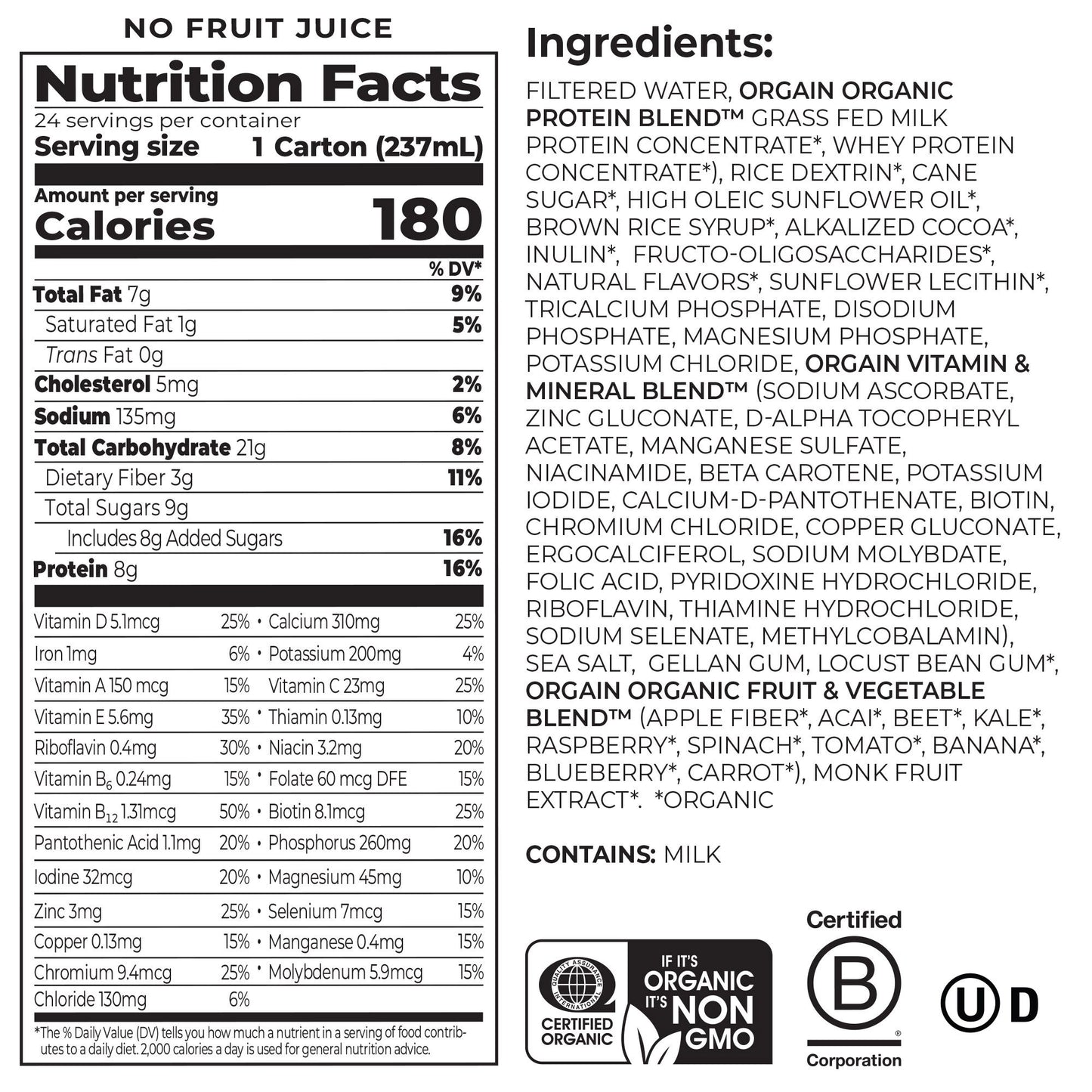 ORGAIN ORGANIC KIDS NUTRITIONAL SHAKE CHOCOLATE 8 FL OZ/24PK • Non-GMO
