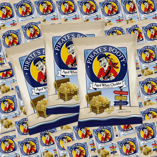 BENTLEY ESSENTIAL GOODS Pirates Booty Aged White Cheddar Snacks - Healthy Kids Snacks, Gluten Free Puffs In Bulk 0.5oz Individual Snack (pack of 50)