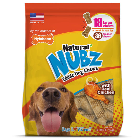 Nylabone Nubz Natural Edible Dog Chew Treats for Large Dogs, Long Lasting Dog Bones Made in USA, Chicken Flavor Dental Chews, For Dogs Up to 50 lbs. (18 Count)