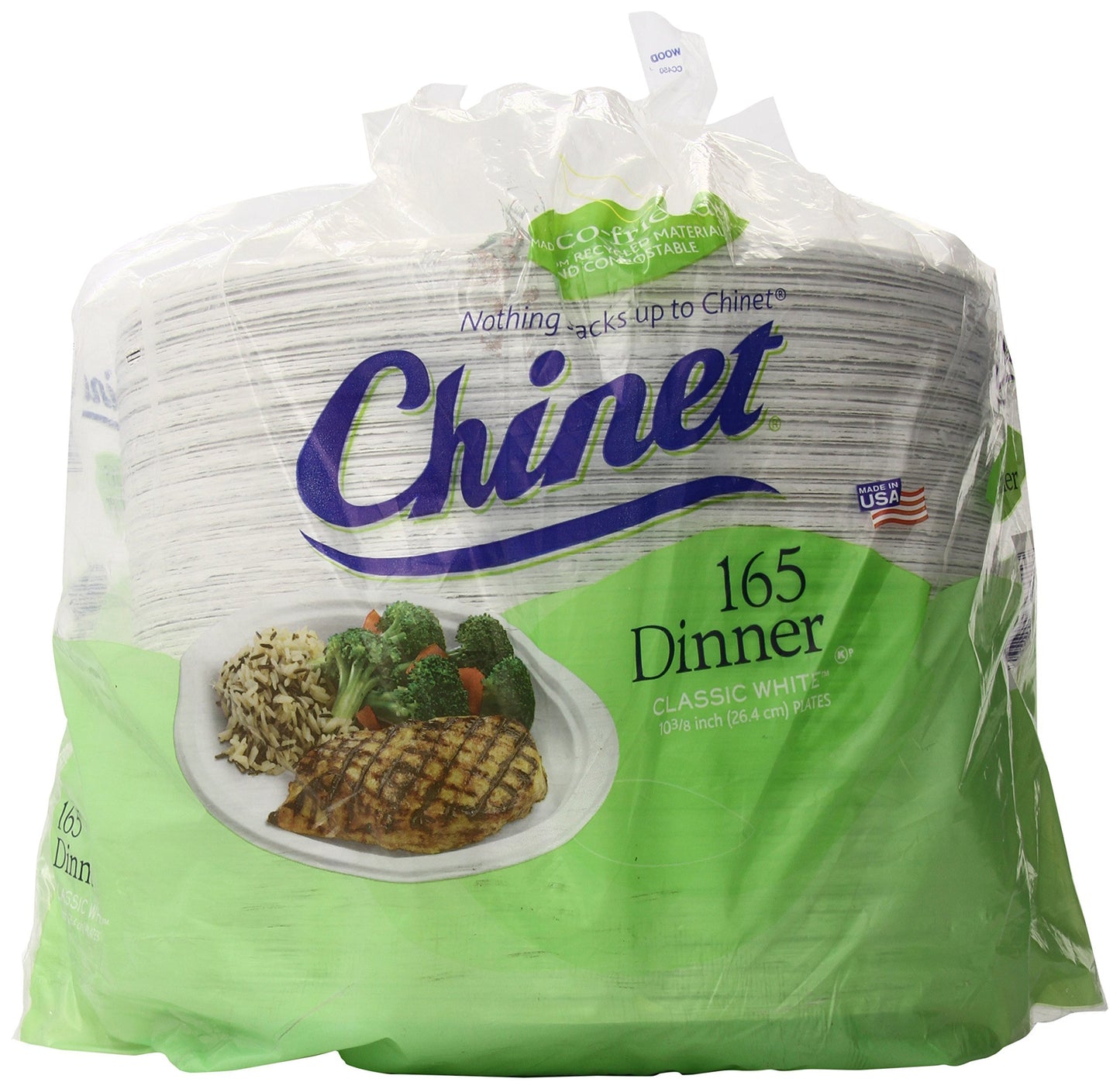 Chinet Classic White Paper Dinner Plates, 10 3/8 Inch, 165 Count, Whitish Brown (CHINET165DINER)