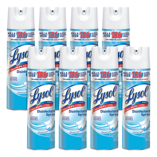 Lysol Disinfectant Spray, Sanitizing Spray, For Disinfecting and Deodorizing, Crisp Linen, 19 Fl. Oz (Pack of 4, 8 Count Total)