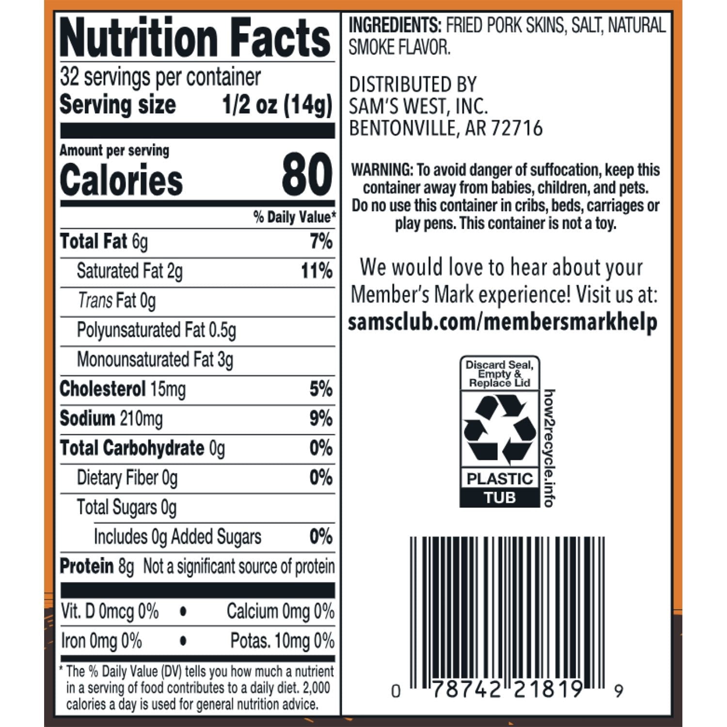 Member's Mark Original Fried Pork Rinds, 16 oz.