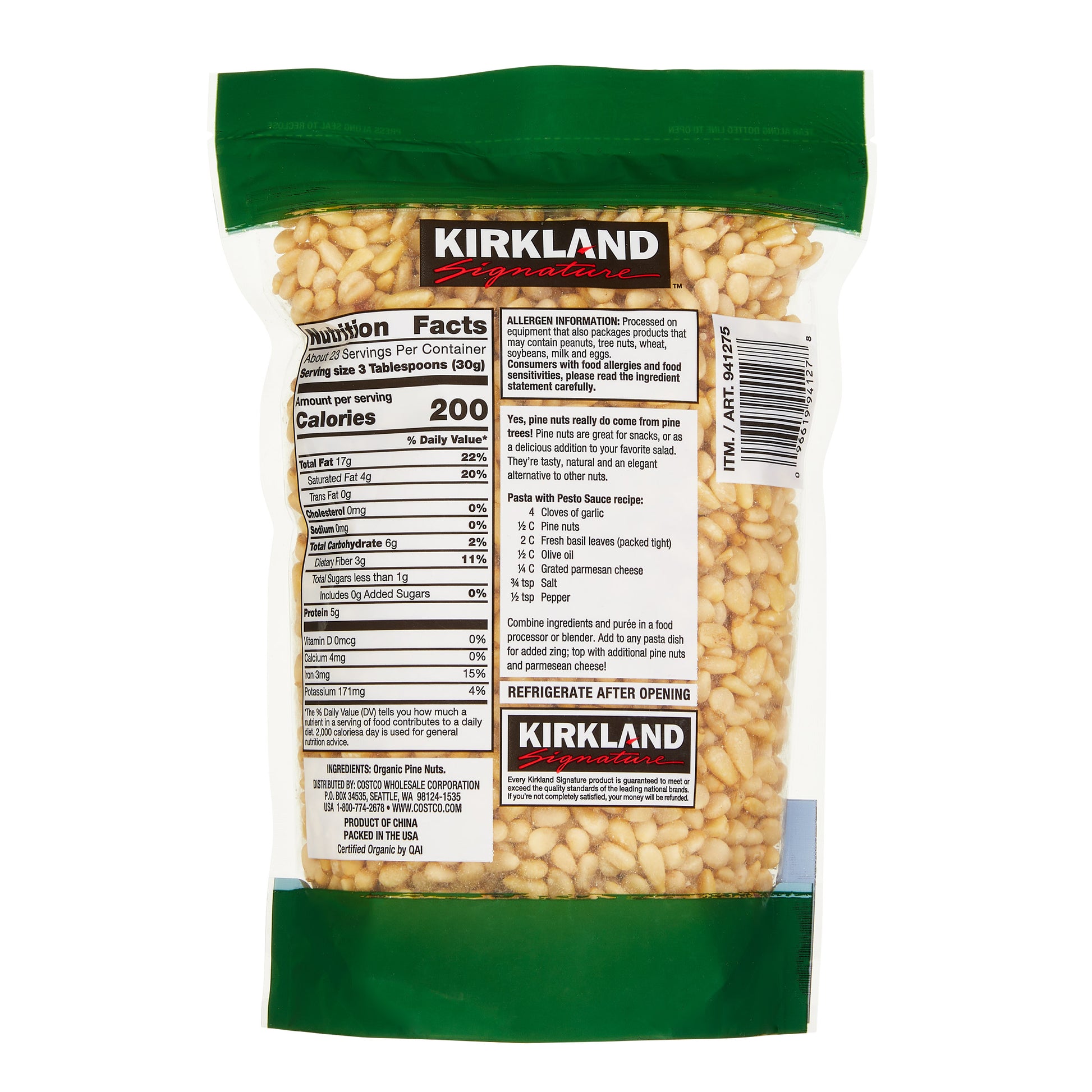 KIRKLAND SIGNATURE ORGANIC PINE NUTS 24 OZ