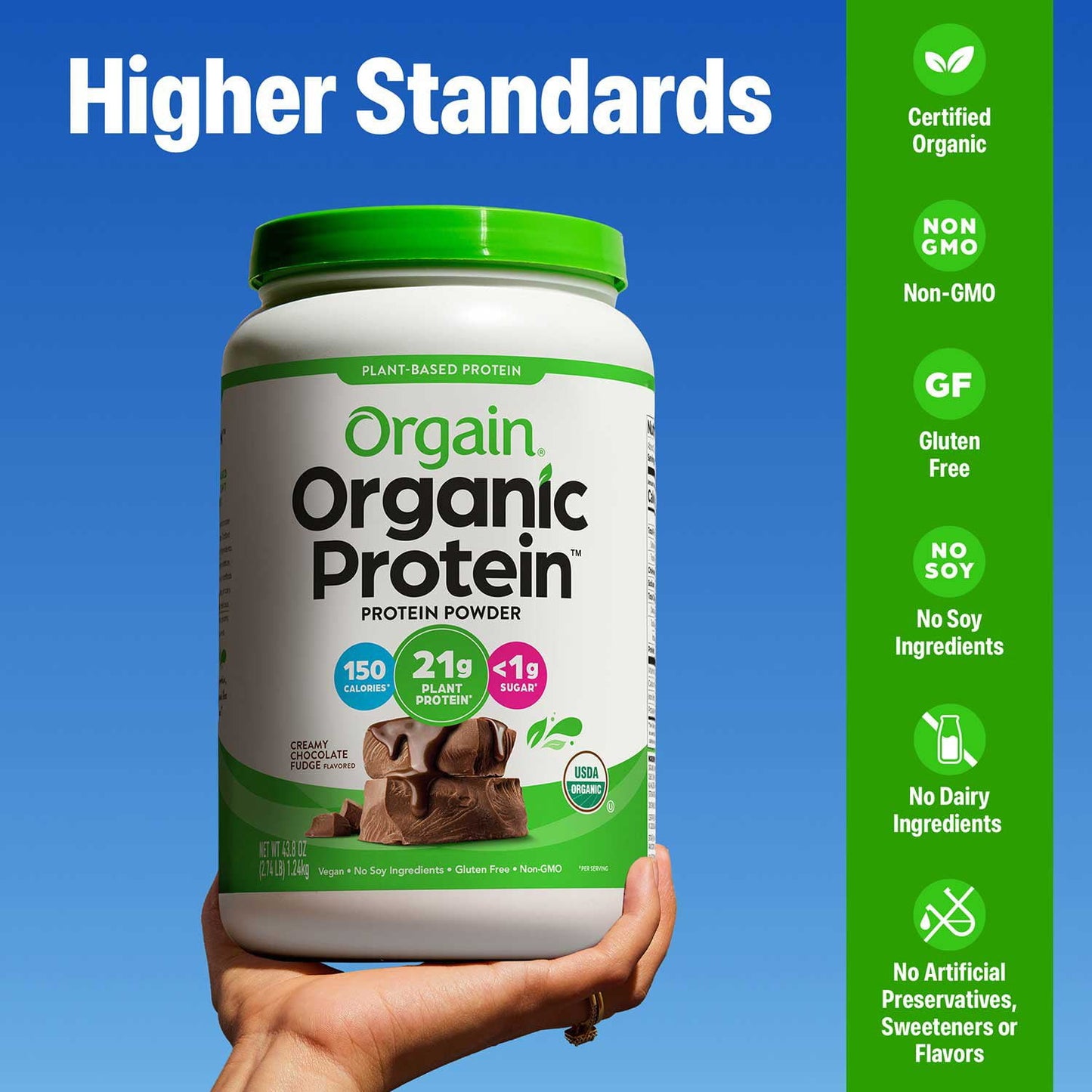 Orgain Organic 21g Plant-Based Protein Powder, Creamy Chocolate Fudge 2.74 lbs.