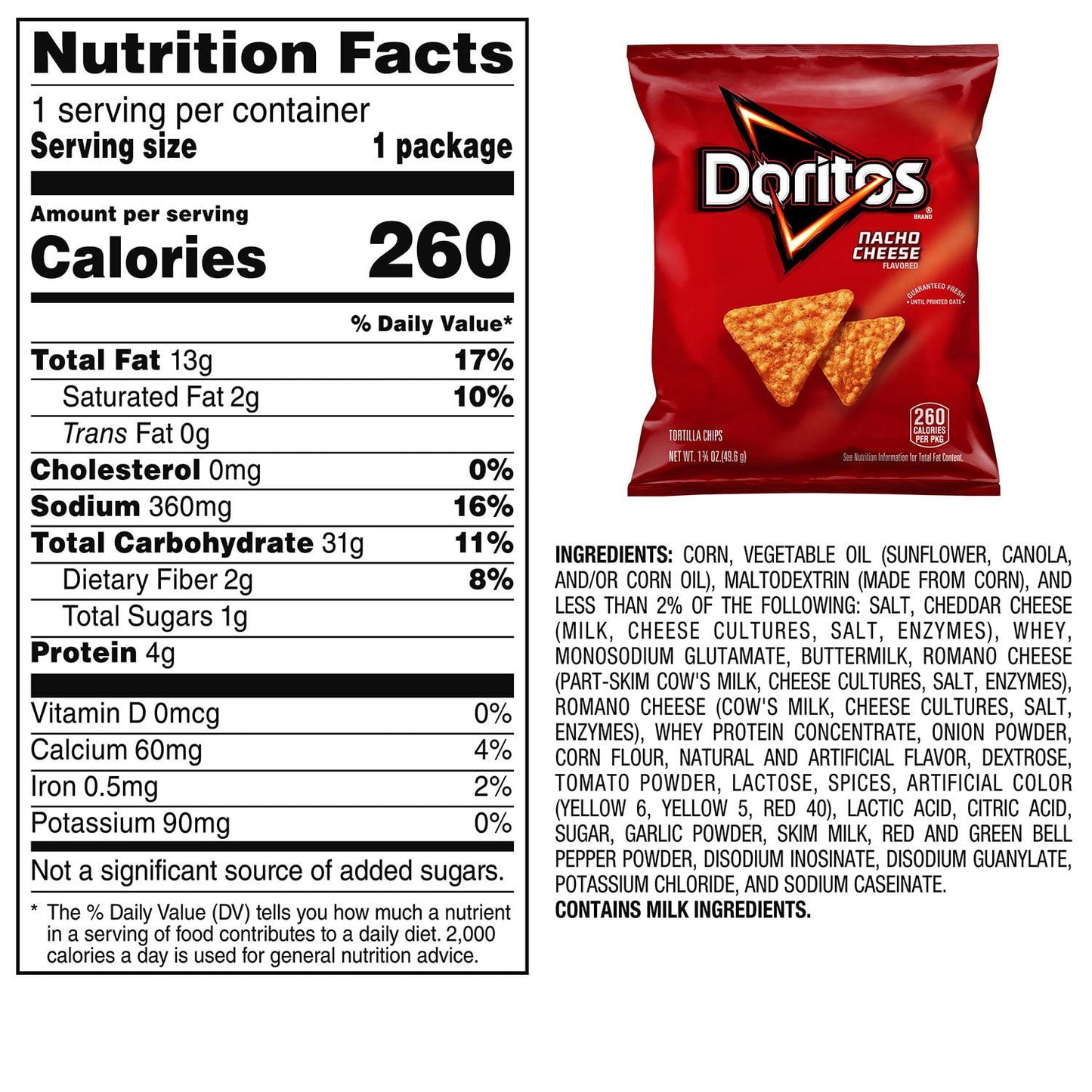 Doritos Nacho Cheese Tortilla Chips, 1.75 oz., 64 pk.