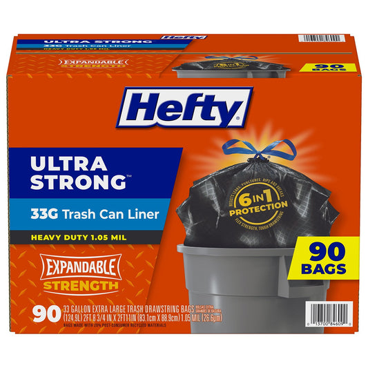 Hefty Ultra Strong Drawstring Trash Bags, Unscented 33 gal., 90 ct.