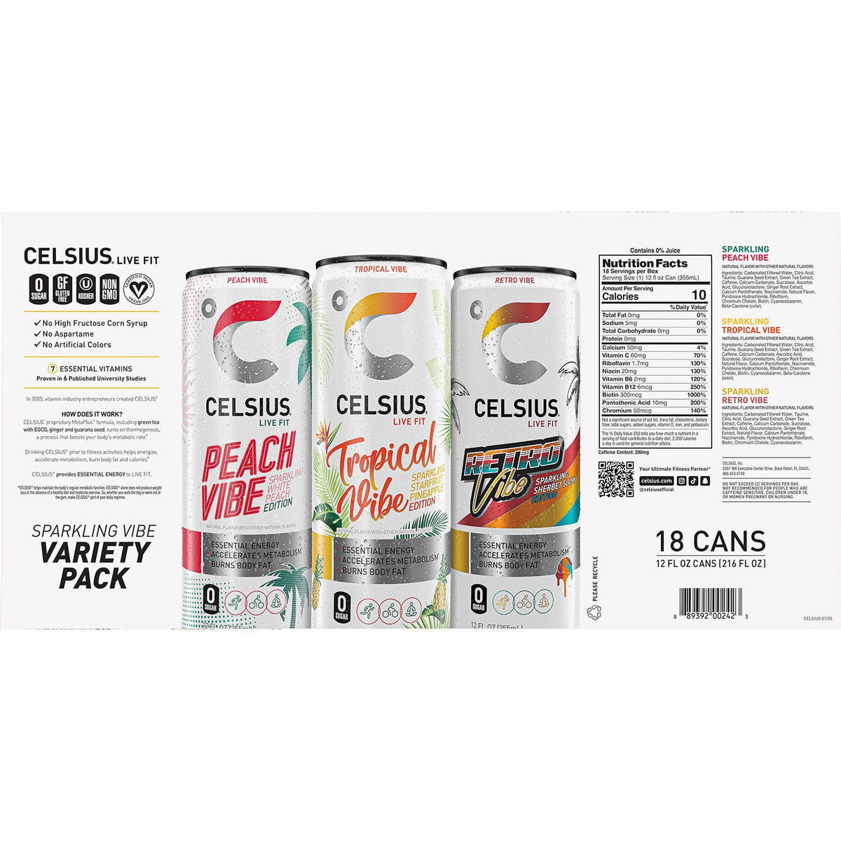 Celsius Live Fit Sparkling Vibe Variety Pack 12 fl. oz., 18 pk.