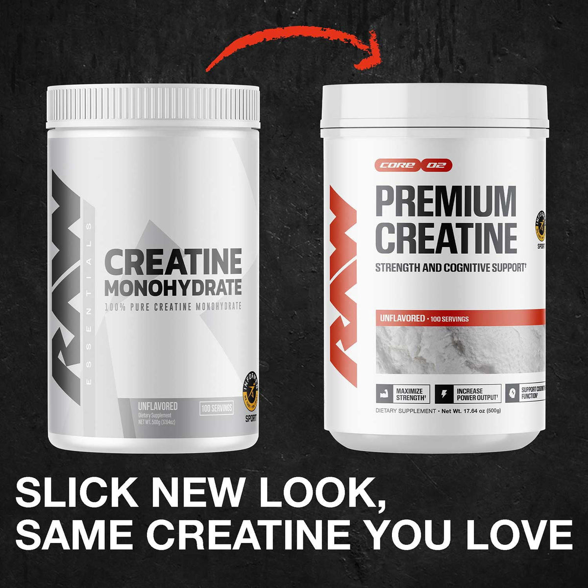 RAW Nutrition Creatine Monohydrate Powder, Unflavored, 510g 100 Servings