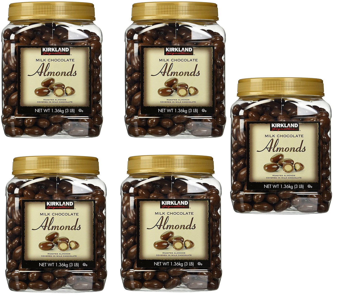 Kirkland Signature Milk Chocolate Roasted Almonds 3 LBS (48 Oz) JAR, GJyubF 5 Pack