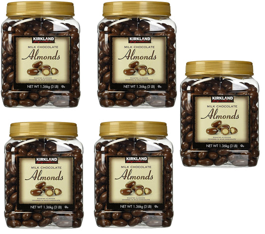 Kirkland Signature Milk Chocolate Roasted Almonds 3 LBS (48 Oz) JAR, GJyubF 5 Pack