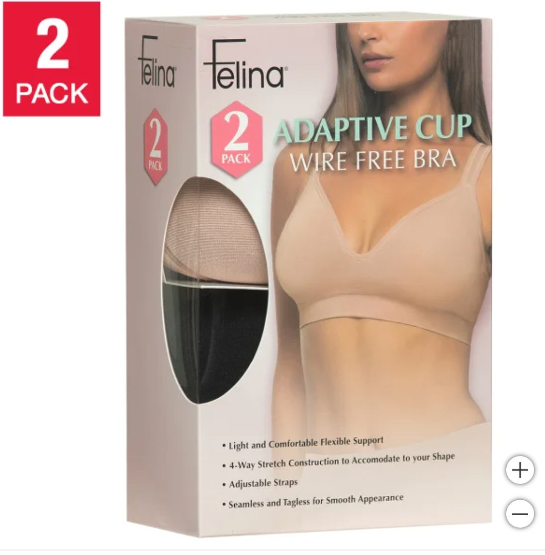 Felina Women's Adaptive Cup Wire Free Bra, 2-pack