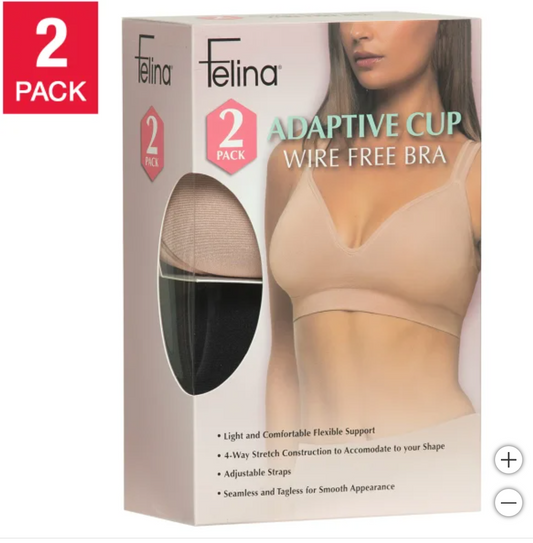 Felina Women's Adaptive Cup Wire Free Bra, 2-pack