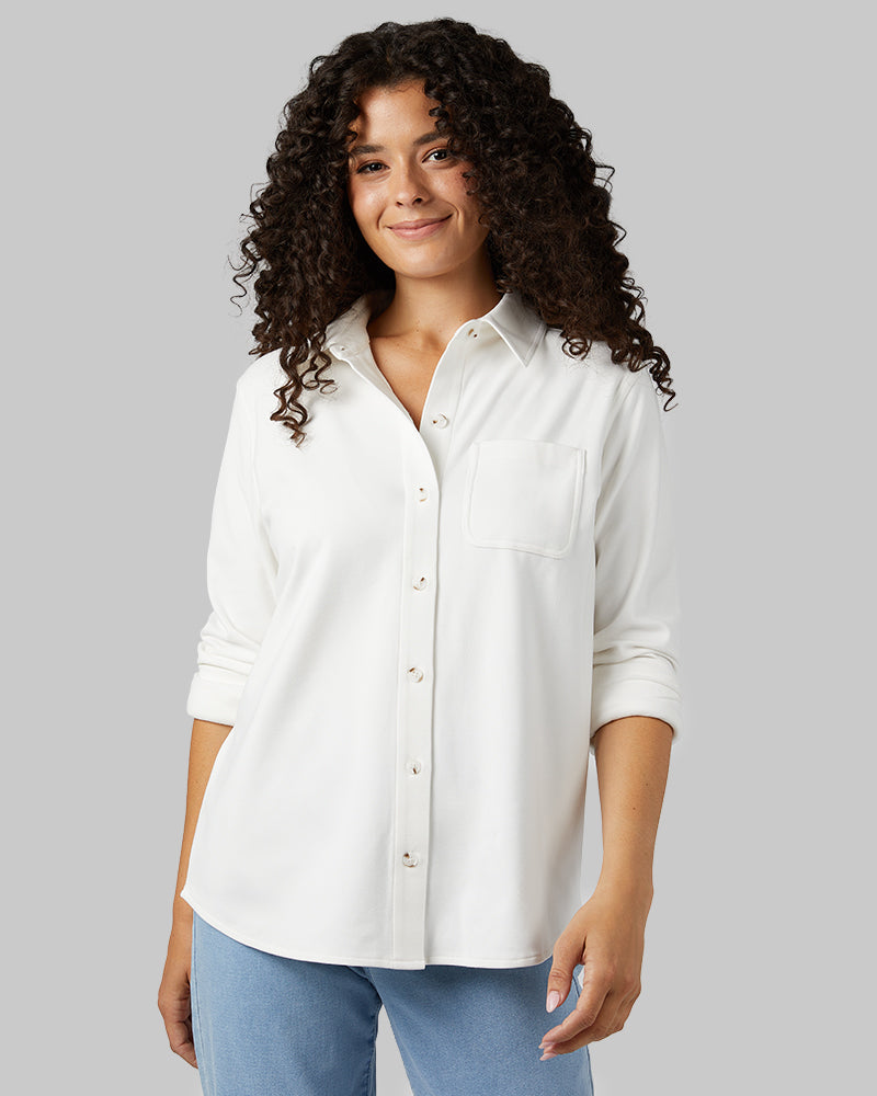 WOMEN'S SOFT STRETCH KNIT LONG SLEEVE BUTTON-UP