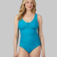 WOMEN'S RUCHED PLUNGE ONE PIECE SWIMSUIT