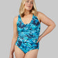 WOMEN'S RUCHED PLUNGE ONE PIECE SWIMSUIT