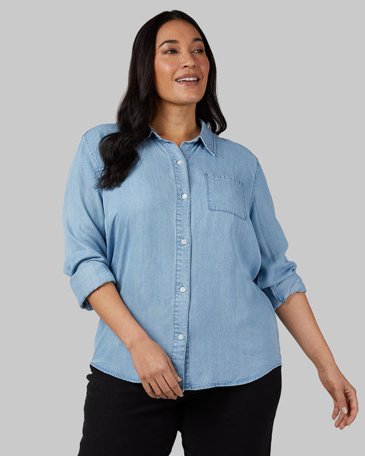 WOMEN'S CHAMBRAY LONG SLEEVE BUTTON-UP