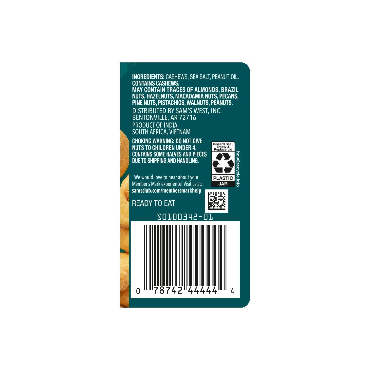 Member's Mark Roasted Whole Cashews with Sea Salt, 33 oz.