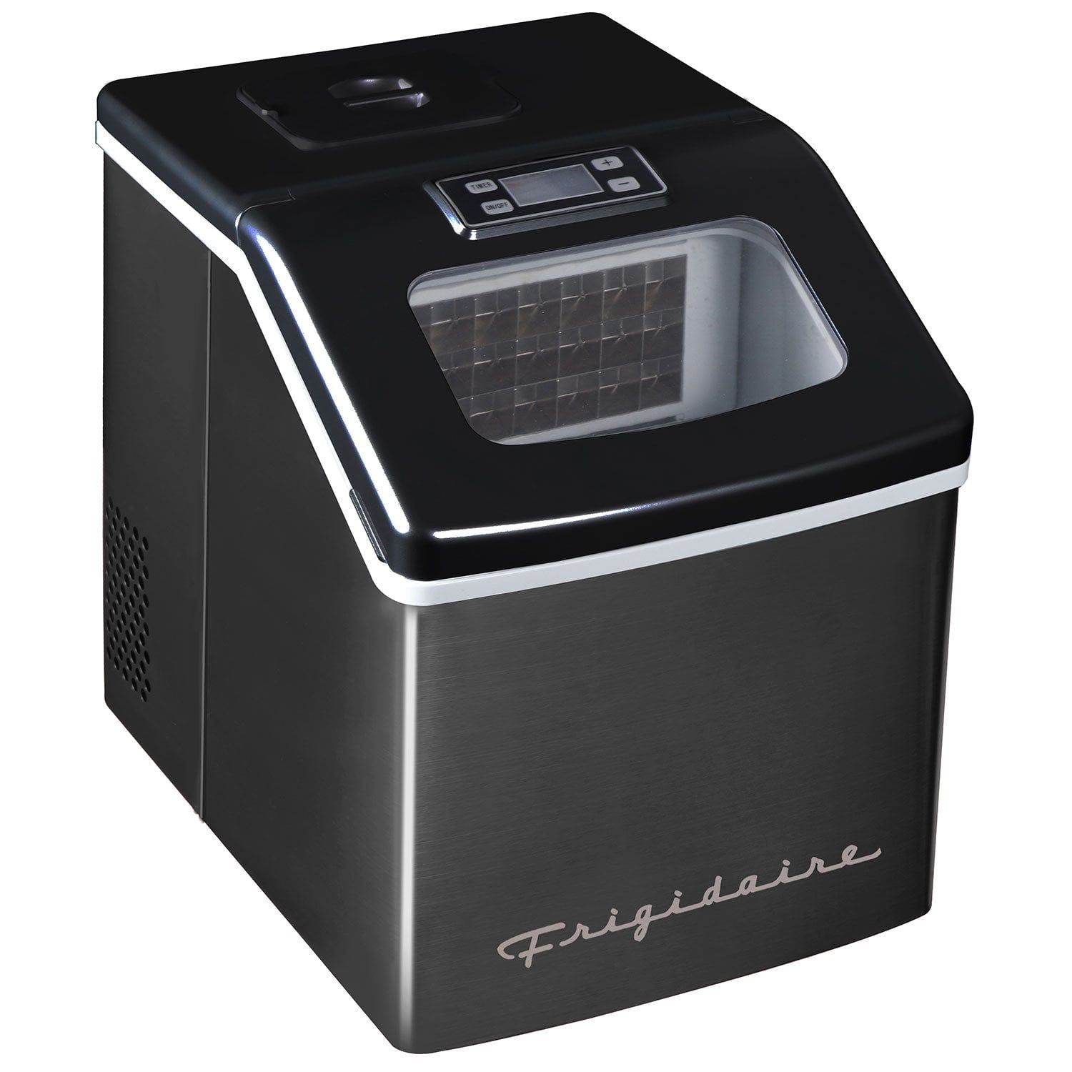 Frigidaire Ice Maker, Countertop Stainless Steel Ice Maker with Transparent Window, Clear Ice Cube Maker with 40 lbs. Capacity, Ice Maker Machine