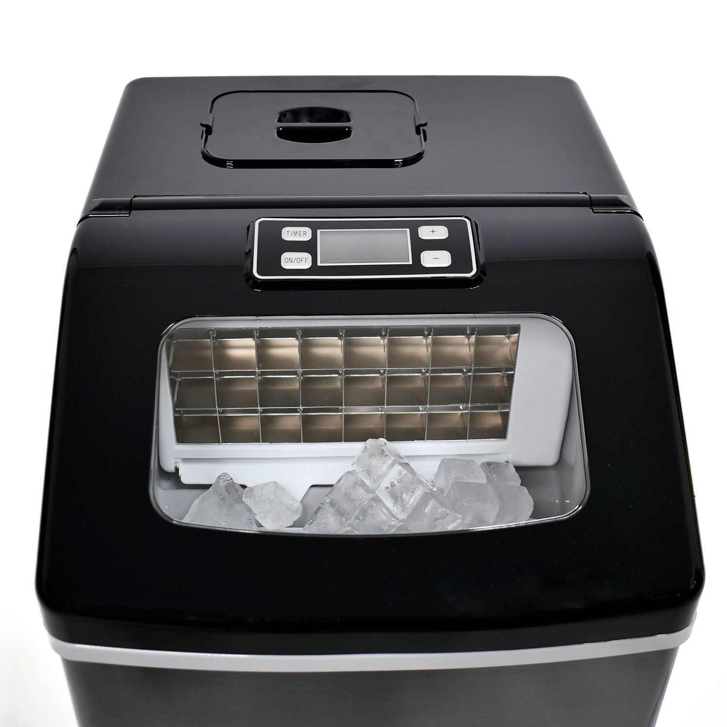 Frigidaire Ice Maker, Countertop Stainless Steel Ice Maker with Transparent Window, Clear Ice Cube Maker with 40 lbs. Capacity, Ice Maker Machine