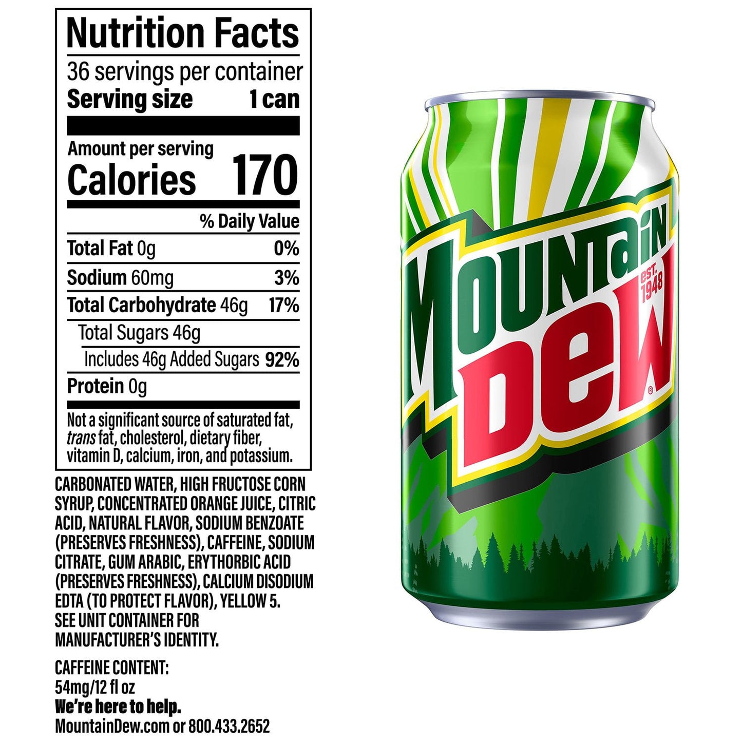 Mountain Dew 12 fl. oz. cans, 36 pk.
