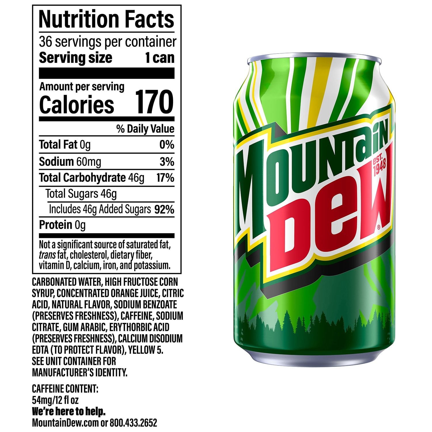 Mountain Dew 12 fl. oz. cans, 36 pk.