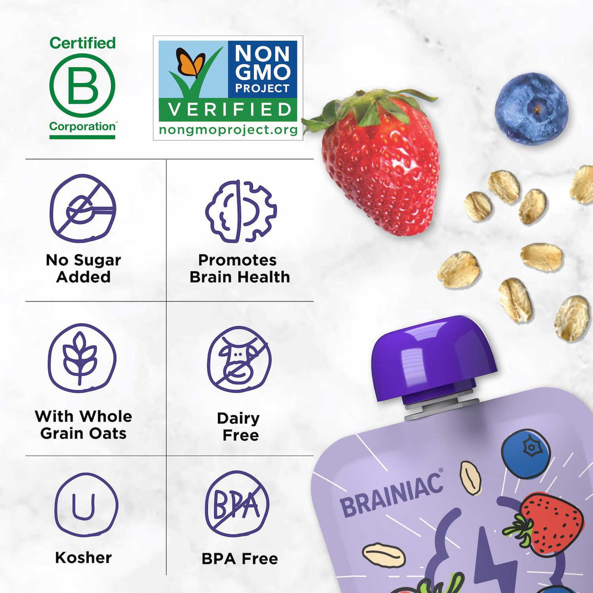 Brainiac Fruit and Oat Smoothie Pouches, 3.2 oz., 20 ct.