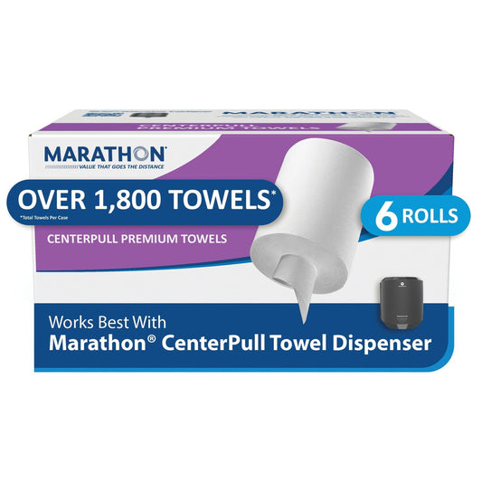 Marathon Centerpull Premium 1-Ply White Paper Towels, 6 rolls, 300 sheets/roll
