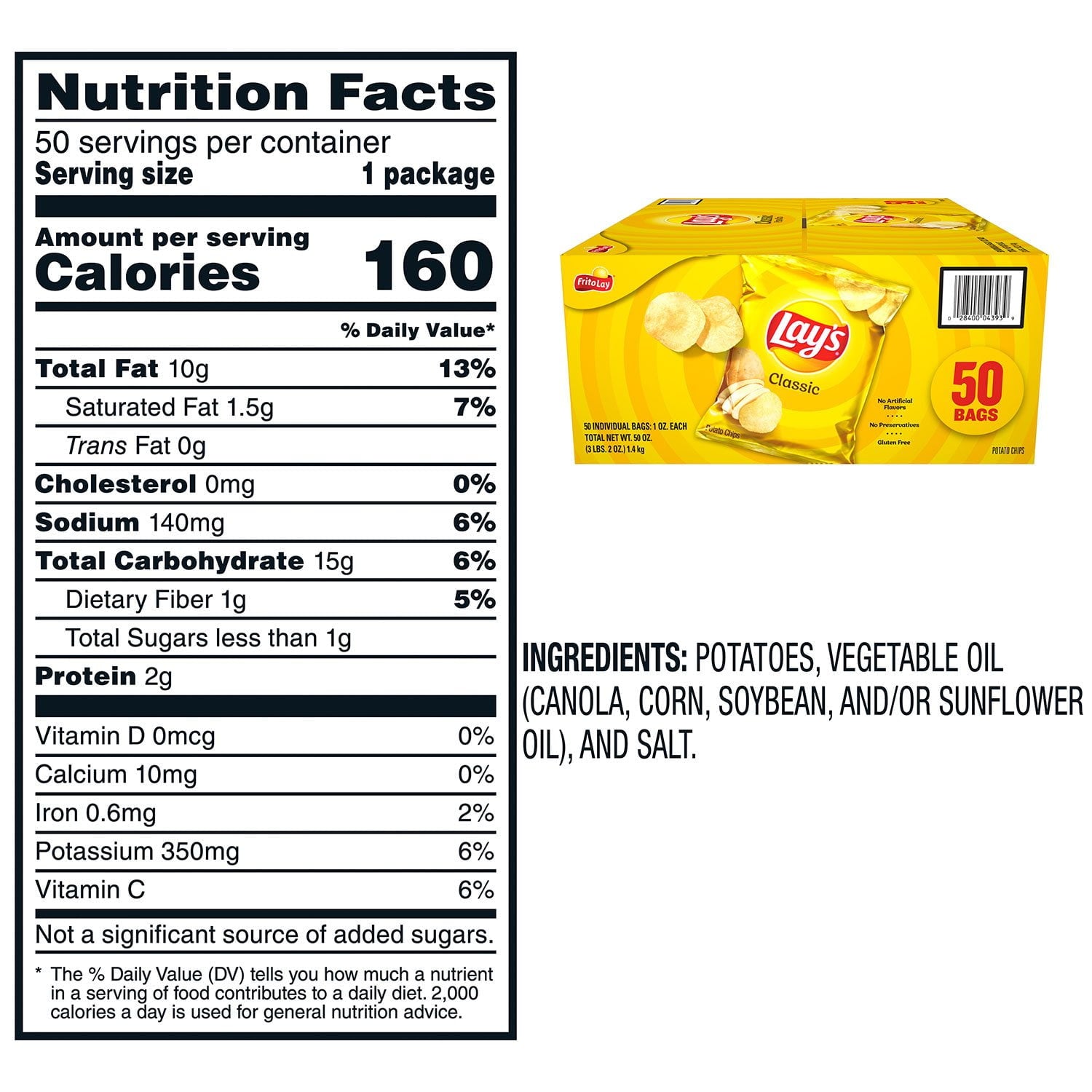 Lay's Classic Potato Chips, 1 oz., 50 pk.