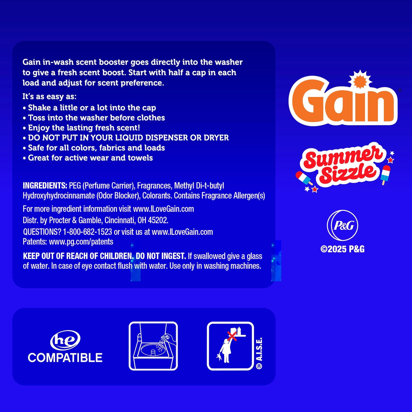Gain Summer Sizzle In-Wash Laundry Scent Booster Beads, Wild Berry & Zesty Lime Scent, 26.3 oz.
