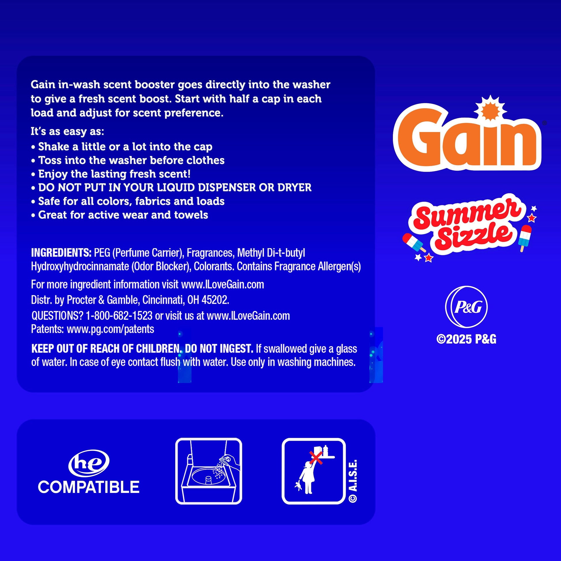 Gain Summer Sizzle In-Wash Laundry Scent Booster Beads, Wild Berry & Zesty Lime Scent, 26.3 oz.