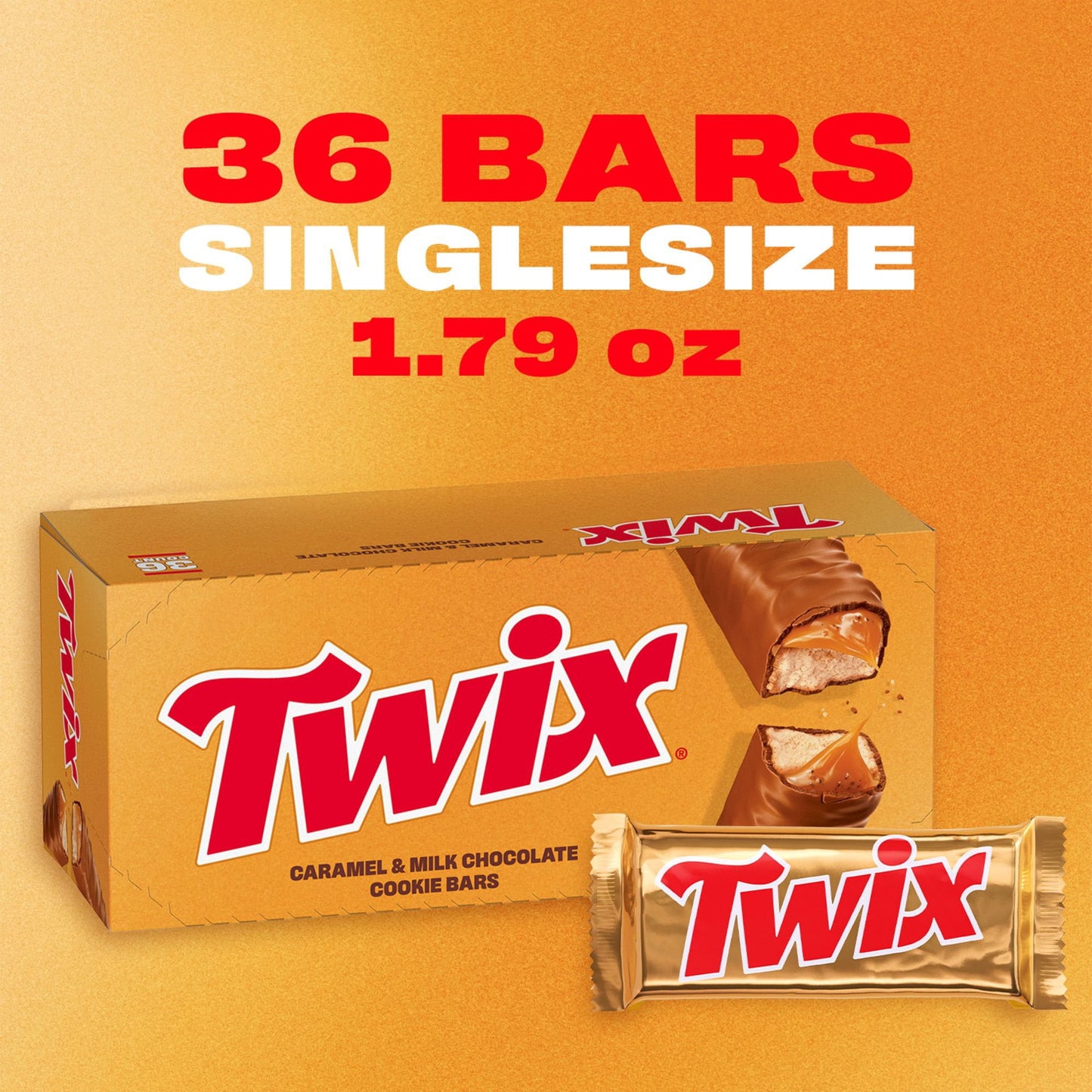 Twix Caramel Cookie Chocolate Candy Bars, Full Size, 1.79 oz., 36 pk.