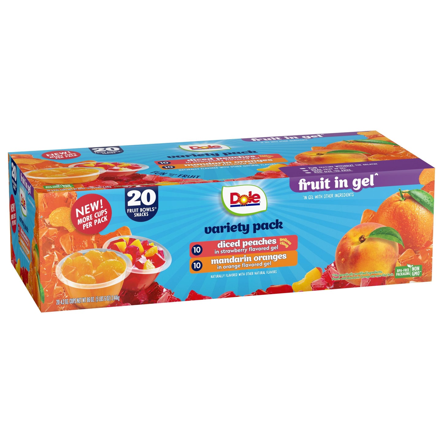 Dole Fruit Bowls in Gel, Variety Pack, 4.3 oz., 20 pk.