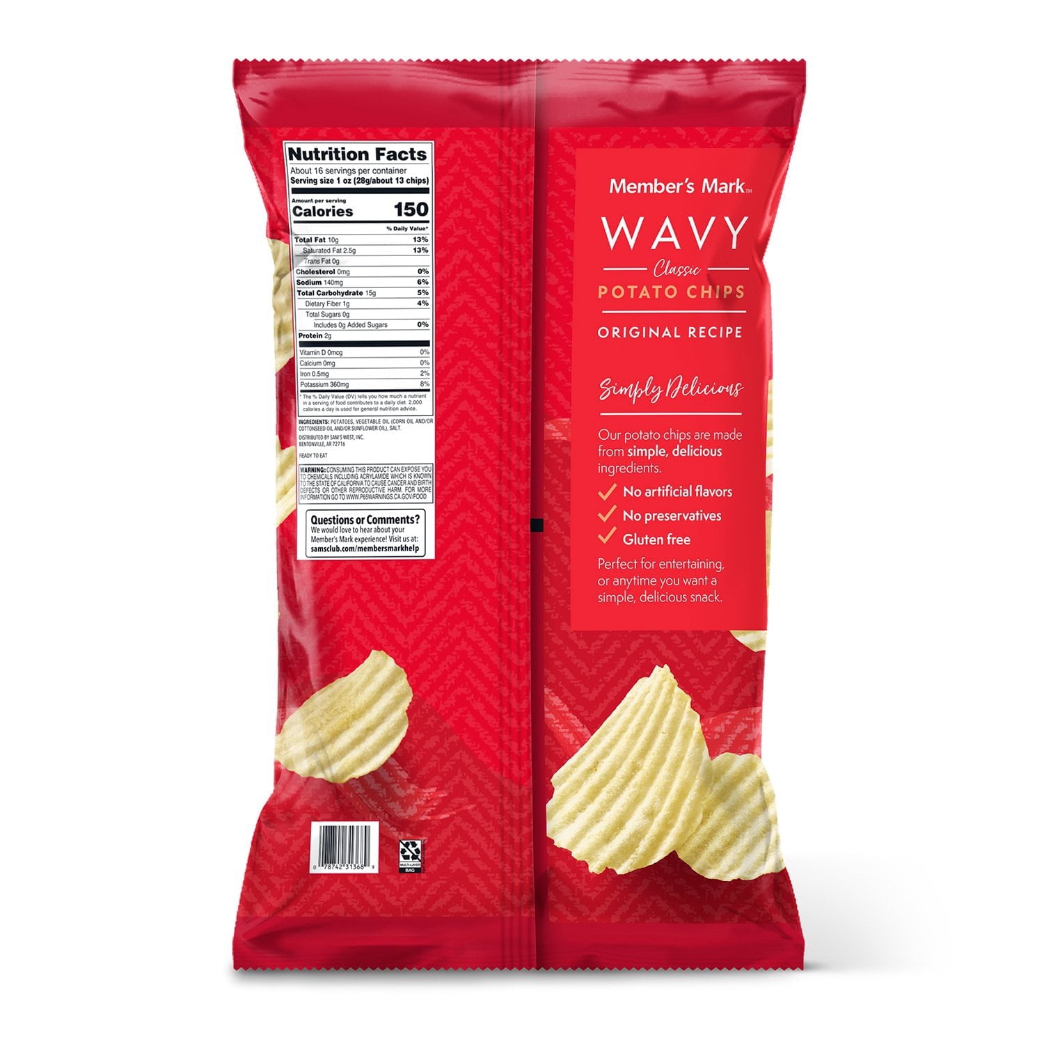 Member's Mark Wavy Potato Chips, 16 oz.