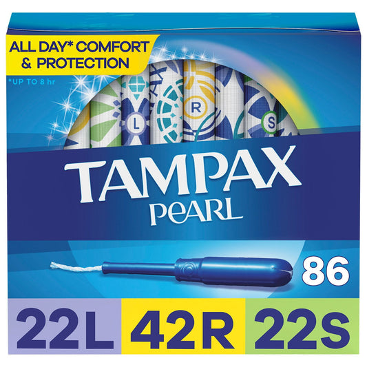 Tampax Pearl Tampons Trio Pack, Unscented, Light, Regular & Super, 86 ct.