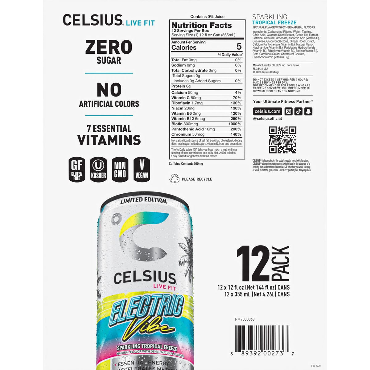 Celsius Electric Vibe Energy Drink 12 fl. oz., 12 pk.