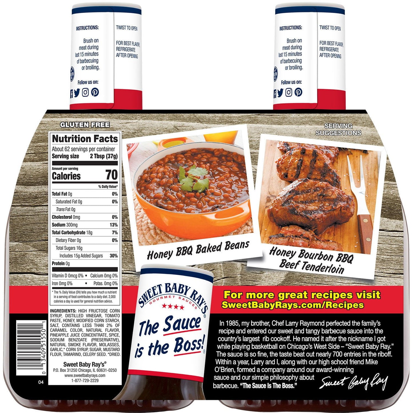 Sweet Baby Ray's Honey Barbecue Sauce, 40 oz., 2 pk.
