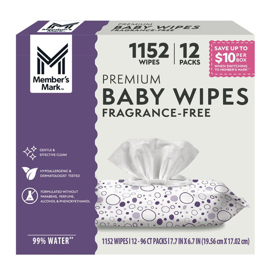Member's Mark Premium Baby Wipes, Fragrance Free, 12 pk., 1152 Wipes