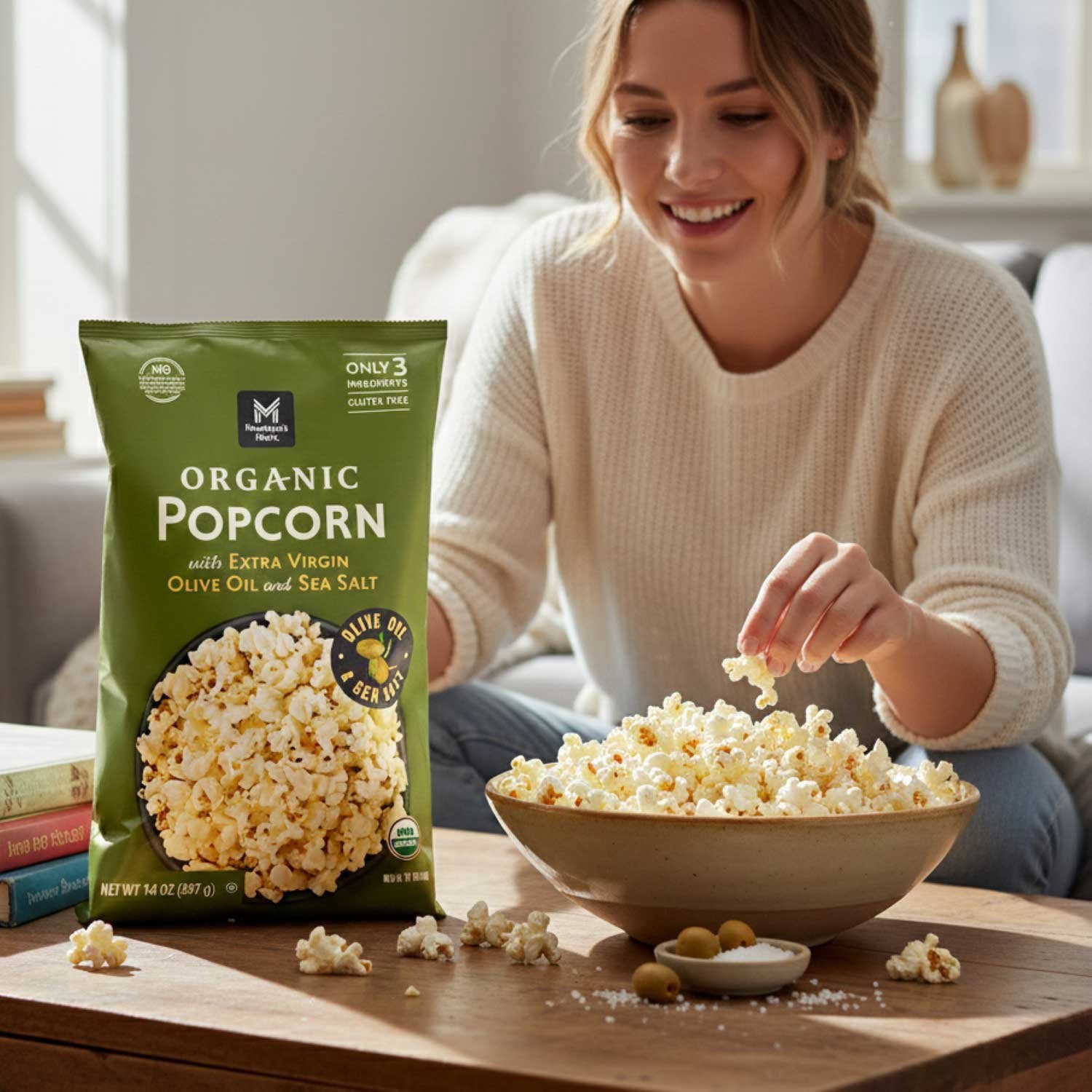 Member's Mark Organic Popcorn with Extra Virgin Olive Oil and Sea Salt, 14 oz.