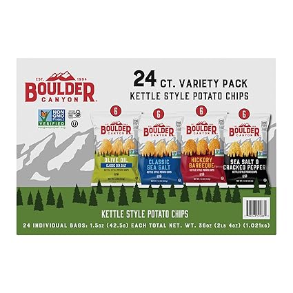Boulder Canyon Kettle Style Potato Chips (Variety Pack, 24 Count, Assorted 1.5oz. Bags)