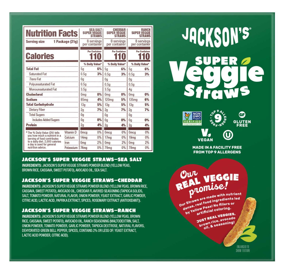 Jackson's Super Veggie Straws Variety Pack, 0.75 oz., 24 pk.